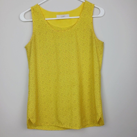 LOFT Womens XS Blouse Top Tank Yellow Check Lightweight Sleeveless Scoop Neck - Picture 1 of 8